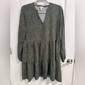 Nine West Olive Polka Dot Long Sleeve Dress